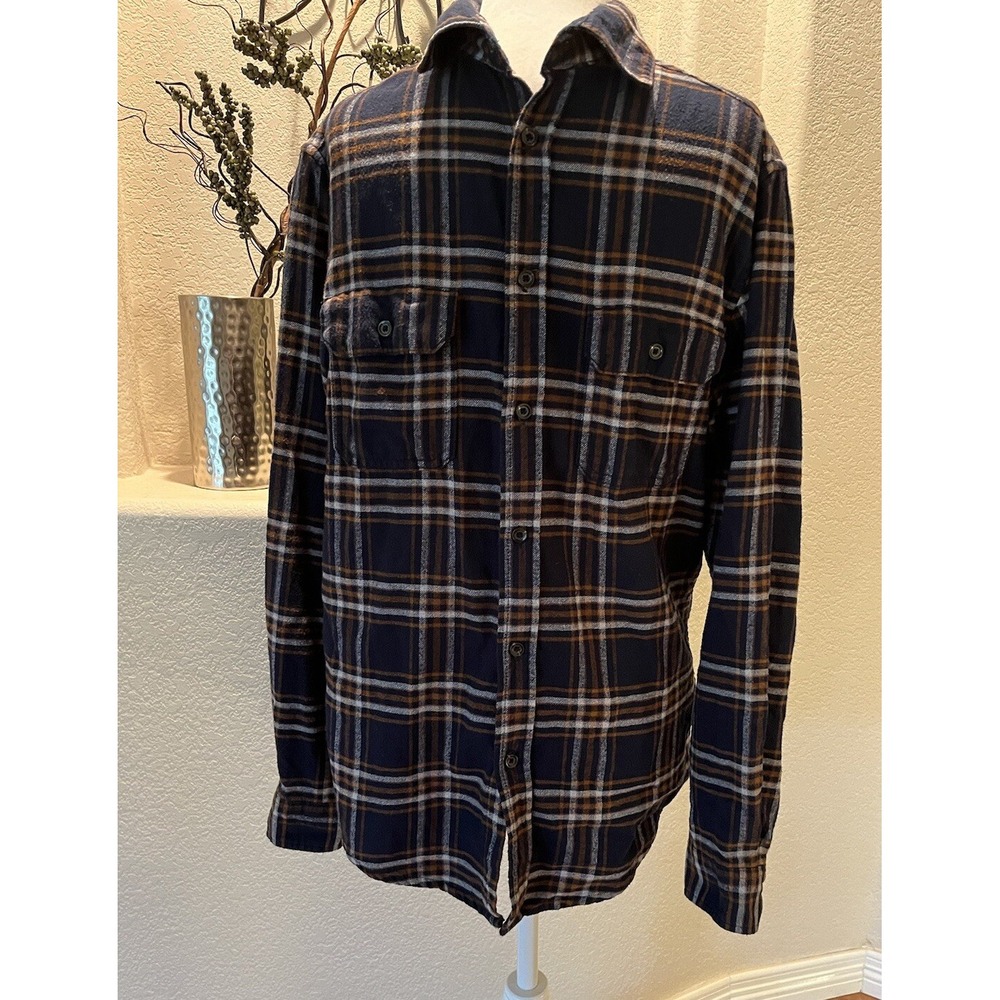 Goodfellow & Co Flannel Shirt Mens Small Navy Plaid EUC Cotton Button Down